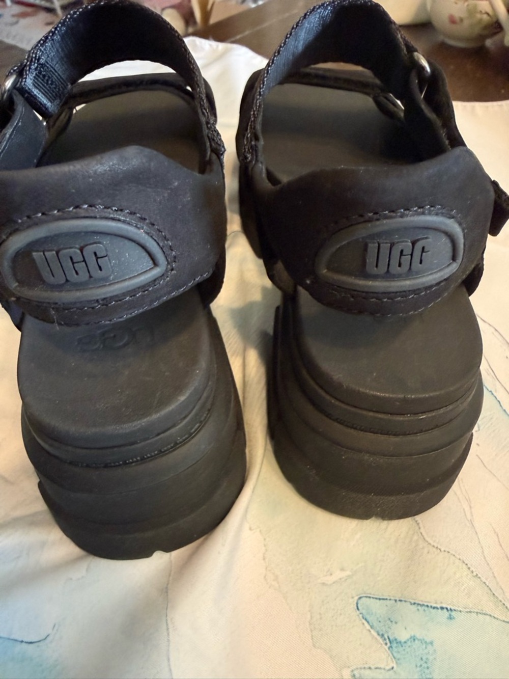UGG Platform Leather Sandals Adjustable Hook & Loop Straps Black Women's 8.5 - Picture 4 of 7